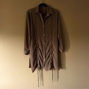 boohoo Tan Lace Up Shirt Dress - US Size 6